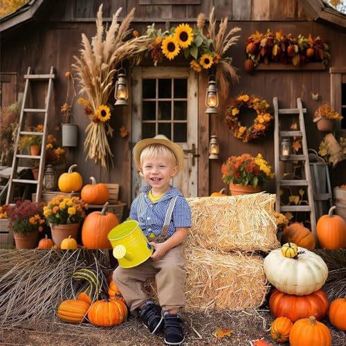 10x8ft Fall Photo Backdrop Rustic Wooden Barn Door Pumpkin Harvest Backdrop Country Fall Festival Backdrops for Photoshoot Thanksgiving Decorations Photographic Studio Photo Backgrounds - Image 2