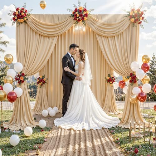 30 ft x 10 ft Wrinkle Free Champagne Backdrop Curtain for Parties, 6 Panels 10ft Polyester Champagne Photo Backdrop Drapes for Graduation Birthday Wedding Party Stage Curtains - Image 2