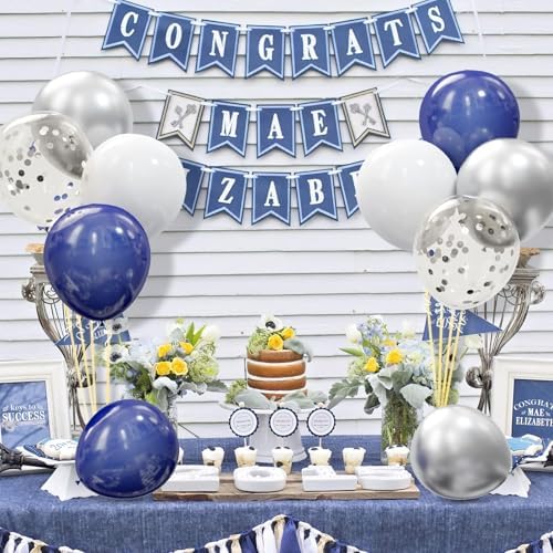 OuMuaMua 62pcs Silver Navy Blue Balloons Kit - 12 Inches Silver Blue Party Decoration Graduation Balloons for Baby Shower Birthday Wedding Graduation Party Decorations Supplies - Image 5