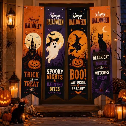 Halloween Decorations - 4 PCS Vertical Happy Halloween Hanging Banners - Image 4