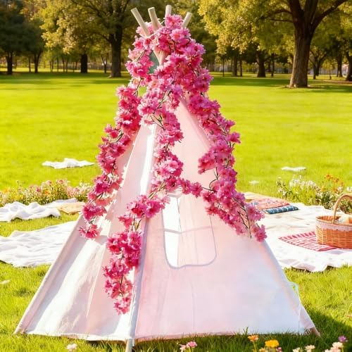YRIOWMI 10PCS 59FT Artificial Silk Cherry Blossom Garland, Hanging Sakura Flower Vines for Wedding Party Home Arch Office Sakura Decor (Deep Pink) - Image 4