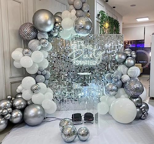 Shimmer Wall Backdrop Silver Wall Panels 12Pcs Square Sequin Shimmer Wall Backdrop Decoration for Birthday Party,Wedding, Anniversary - Image 3