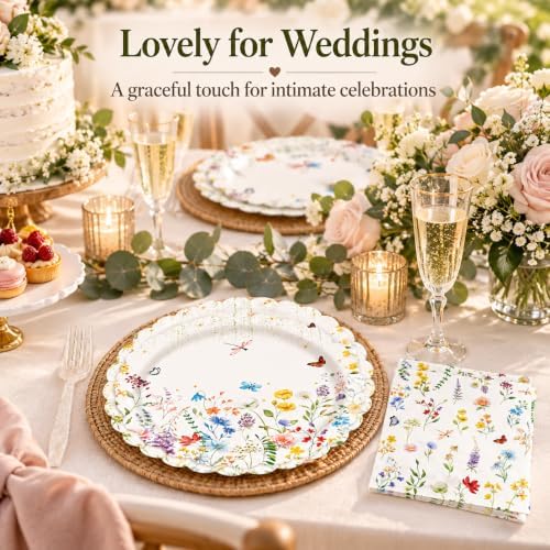 48PCS Fall Wildflower Scalloped Paper Plates&Napkins Floral Party Supplies - Image 4