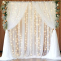 30x8ft White Tulle Backdrop Curtain with Lights String for Parites, Sheer Backdrop Curtains for Wedding Baby Shower Birthday Party Photo Shoot Decorations by Partisky