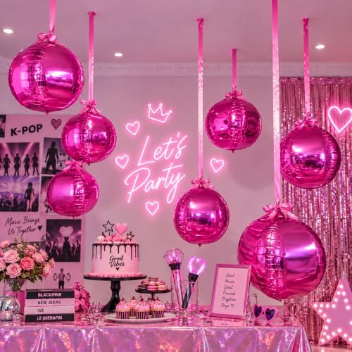 Hot Pink Round Foil Balloons, 12PCS Different Sizes Magenta 4D Balloons - Image 7