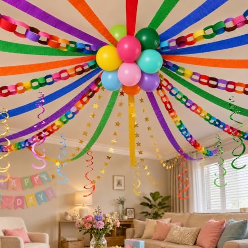 600 Paper Chain Strips 12 Colors Party Garland Kit with Star Garland - Image 3