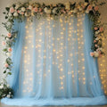 Tulle Curtain Backdrop with 300 LED Fairy Lights for Parites Wrinkle-Free Sheer Curtain Drapes Photo Back Drop for Wedding Baby Shower Bridal Shower Birthday Home Décor - 10ft×10ft, Baby Blue by HOLITS