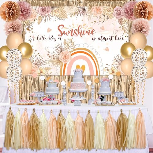 Champagne Gold Beige Fall Boho Baby Shower Party Decorations by PATIAI