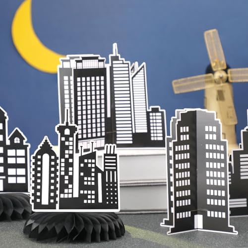 Pickmesh 12 Pieces Hero Party Decorations City Skyscraper Honeycomb Centerpieces Table Decorations Skyline Buildings Table Topper for Hero Birthday Skyscraper Party Supplies - Image 3