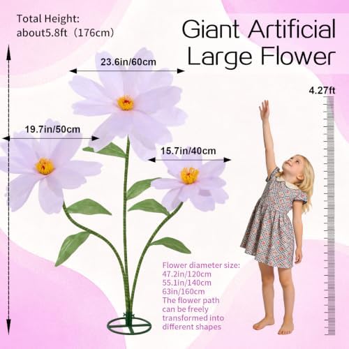 5.9 Ft Giant Daisy Flowers Artificial Purple - Image 5