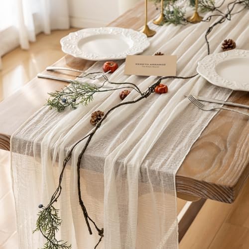 White Cheesecloth Table Runner Fall Boho Wedding Birthday Party Home Decor - Image 3