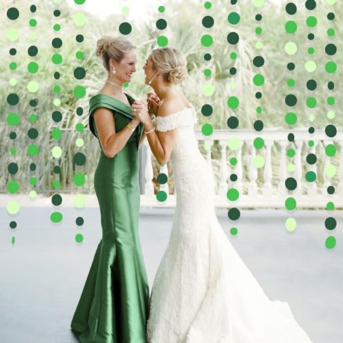Green Party Decorations Ombre Green Circle Dots Garland Hanging Paper Polka Dot Streamer for Birthday Wedding Bridal Shower Summer Spring Easter St Patrick’s Day Golf Tea Party Supplies - Image 7