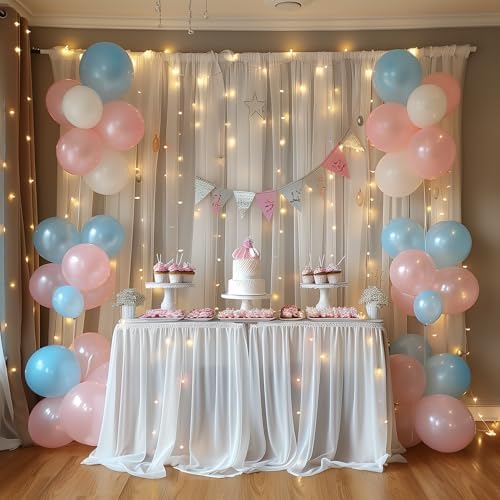 Fomcet Tulle Backdrop Curtains with Lights 10x8ft Sheer White Curtain - Image 7