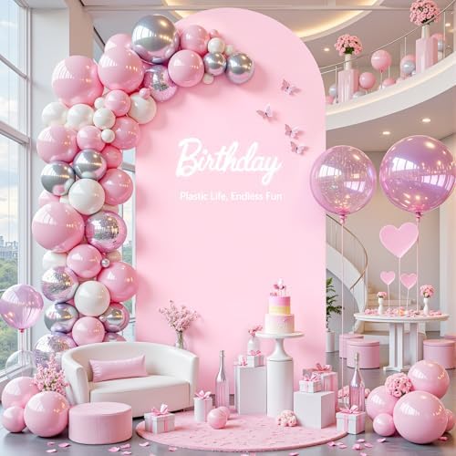 7.2 ft Arch Backdrop Cover Pink - Double-Sided Spandex Arch Covers Stretchy Backdrop for Balloon Arches Birthday Party Baby Shower Banquet Wedding Photo Background - Image 5