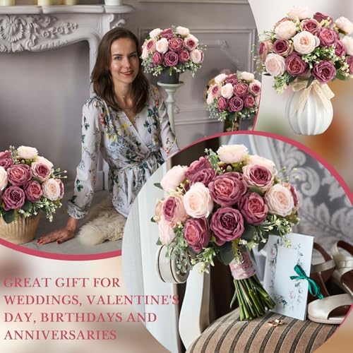 Geosar 16 Bundles Artificial Peonies Flowers,Dusty Pink, Dusty Rose - Image 6