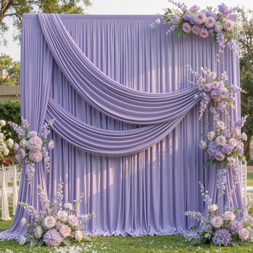 40ft x 10ft Wrinkle Free Lavender Backdrop Curtains for Parties, 8 Panels 5x10ft Polyester Purple Backdrop Drapes for Wedding Party Background Birthday Decoration - Image 3