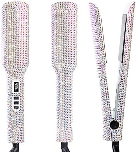 DORISILK Crystal Diamond Titanium Hair Straightener, 2 Inch Rhinestone Flat Iron, Dual Voltage Straightening Irons, Instant Heat-up 480°F Quick Styling, LCD Display, Gorgeous Rhinestone (AB Shine) by DORISILK