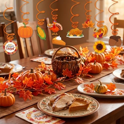 Thanksgiving and Friendsgiving Party Decorations Set, Autumn Fall Harvest Decor Supplies with Festive Banners, Hanging Swirls and Seasonal Ornaments for Home Celebration - Image 4