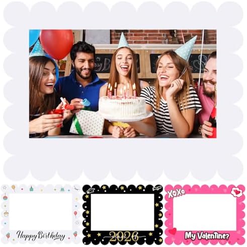 Beeveer 32 x 24 in Large Photo Booth Frame Props,White Scalloped Horizontal by Beeveer