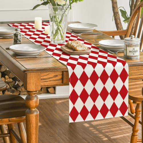 Artoid Mode Diamond Plaid Red Valentine Table Runner, Seasonal Spring Summer Party Kitchen Dining Table Decoration for Home Party Decor 13x72 Inch - Image 4