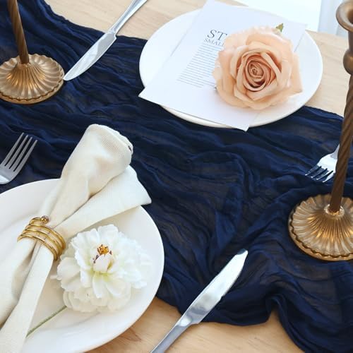 1 Pack Navy Blue Cheesecloth Table Runner 120 Inch Boho Wedding Decor - Image 5