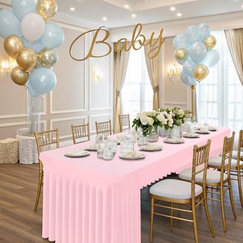 Smiry 2 Pack Spandex Open Back Tablecloth,Elastic Fitted Stretch Tablecloth for 5FT Rectangle Tables,Waterproof Washable Table Cover Skirt for Wedding, Banquet & Parties (Pink, 60Lx30Wx30H Inch) - Image 5
