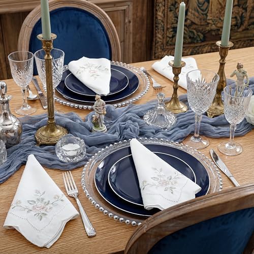 KIRE 200PCS Blue Plastic Plates with Silver Rim - Navy Blue Plastic Plates Include 100 Dinner & Dessert Plate - Heavy Duty Dark Blue Disposable Plate for Wedding/Parties/Christmas/Hanukkah - Image 2