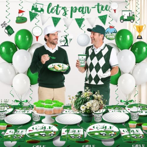 342pcs Golf Party Decorations, Golf Birthday Decorations Include Golf Plates and Napkins Set, Banner Hanging Swirls Tablecloth Cupcake Topper Balloon, for Golf Birthday Party Decorations, Serves 50 - Image 4