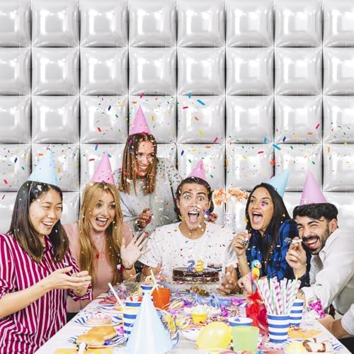 NISOCY 48PCS White Square Foil Balloons Wall Backdrop - Image 6