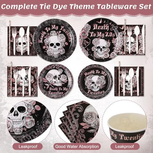 450 Pcs Death to My 20s Tableware Set, Serve 50, Rose Gold and Black - Image 3