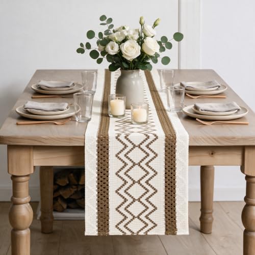 Artoid Mode Coffee Stripe Diamond Woven Table Runner 12x72 Inch - Image 2