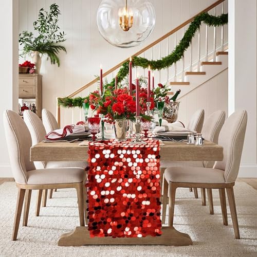 VHH Sequin Table Runner 12 x 108 inches Red Table Runner, Glitter Runner for Party Wedding Birthday, Party Spring Easter Rustic, Birthday Supplies Decorations (3 Pack). - Image 2