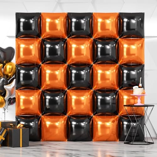 NISOCY 25PCS Black and Orange Square Foil Balloons Wall Backdrop by NISOCY