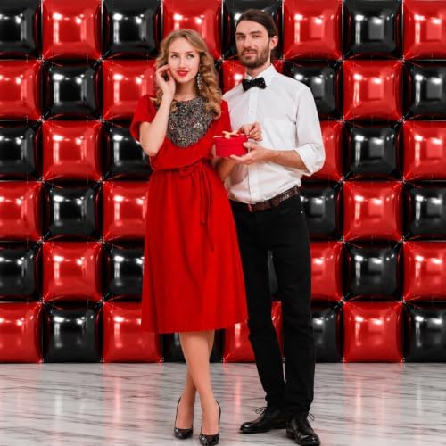NISOCY 48PCS Red and Black Square Foil Balloons Wall Backdrop - Image 6
