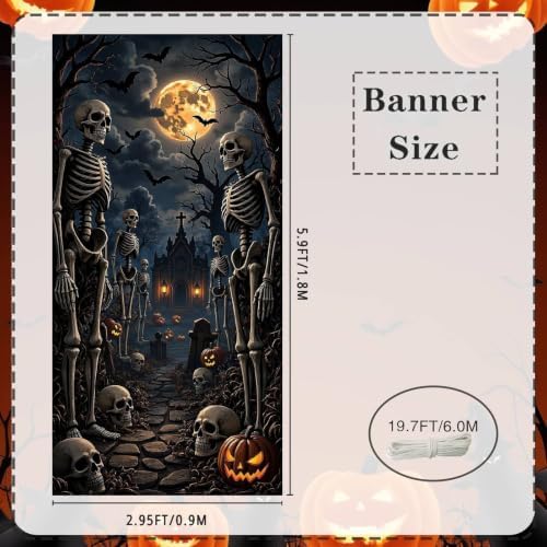 Halloween Skeleton Door Banner, Spooky Graveyard Backdrop for Front Porch - Image 2