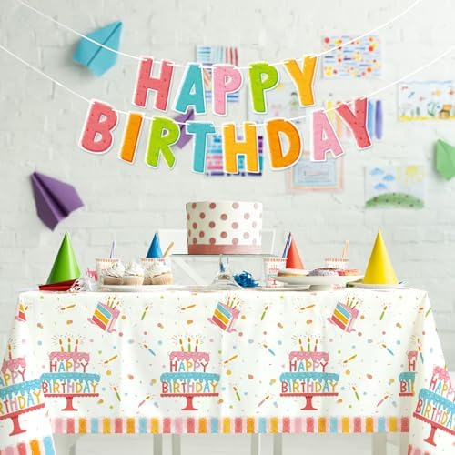 Happy Birthday Party Supplies Set for 25 -Kit with Cake Design Includes Plates, Napkins, Cups, Tablecloth & Banner - for Boys & Girls Birthday Party Decorations - Image 6