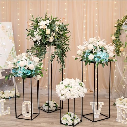 Sziqiqi Black Geometric Centerpiece Column Flower Stand with Plate, 10Pcs - Image 6