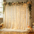 10x10FT Cream Wrinkle Free Backdrop Curtains with Lights String for Parties - Photo Curtain Backdrop with Lights for Wedding Decorations, Bridal Baby Shower Birthday Party Photography Background by WishCare