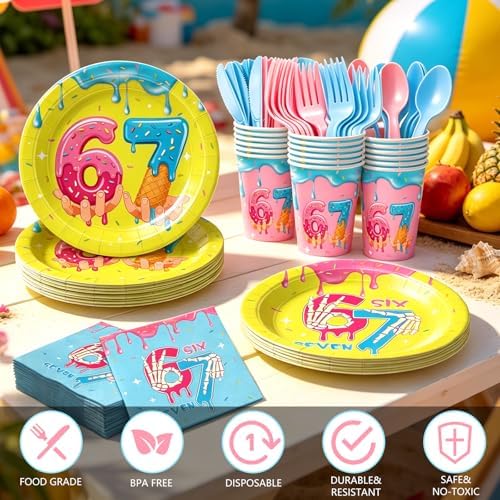 172pcs Ice Cream Birthday Party Supplies 6 7 Birthday Plates Napkins - Image 3