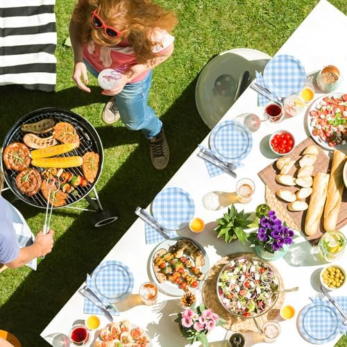 180Pcs Blue Gingham Party Supplies Paper Plates and Napkins Serve 60 - Image 6