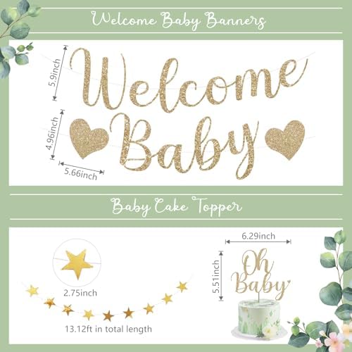 Amandir Sage Green Baby Shower Decorations Welcome Baby Banner - Image 3