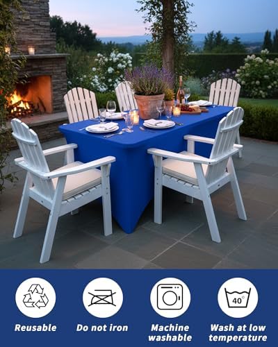 Fixwal 6 Pack 8FT Royal Blue Tablecloth Rectangle Spandex Table Cover - Image 6