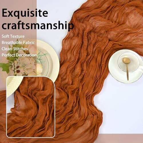 8 Pack Terracotta Cheesecloth Table Runner 17x108 inch Boho Gauze Cheese Cloth Table Runners for Wedding Party Baby Bridal Shower Home Decor - Image 6