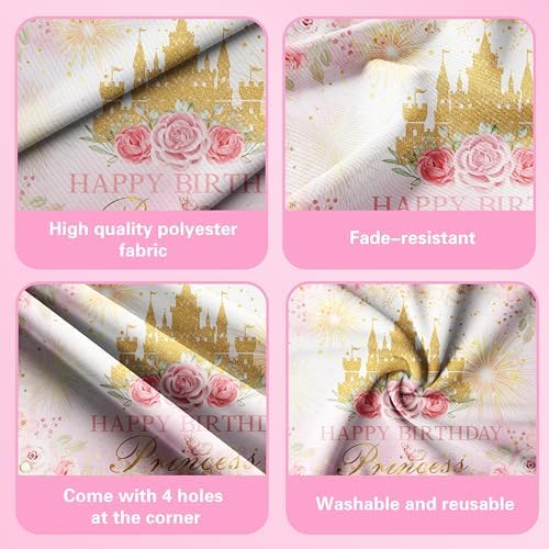 Happy Birthday Decorations For Women Men,Birthday Backdrop,Banner Balloons,Table Cloth,Paper pom poms Party Supplies for Girls Boys (Princess) - Image 7