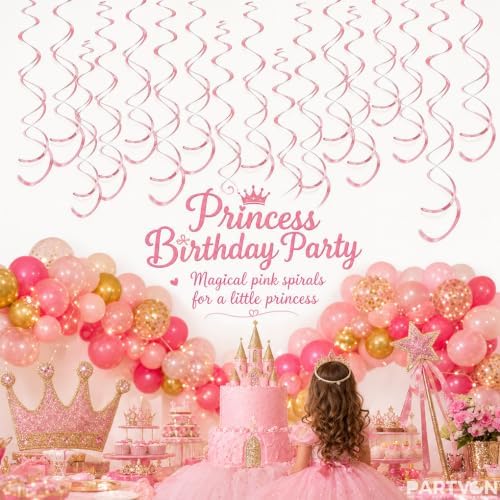 32 PCS Pink Hanging Swirl, Sparkle Ceiling Hanging Decorations, Plastic Streamer Party Decorations for Birthday, Baby Shower, Bridal Shower, Easter, Graduation - Image 5