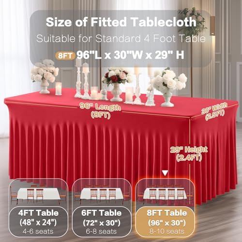 Shillance 2 Packs Red Spandex Tableclothes for 8 Foot Rectangle Table, Spandex Table Covers 8FT Stretch Table Skirts Wrinkle Free Fitted Table Cloth for Valentines, Event, Wedding, Banquet & Parties - Image 3
