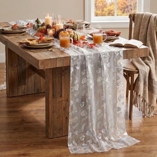 Artoid Mode Fall Gauze Table Runner 120 Inch, Metallic Foil Leaves - Image 5