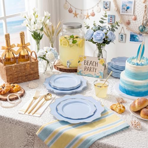 WDF 175Pcs Blue Plastic Plates - Heavy Duty Baby Blue Plates Disposable - 25Guests Plastic Dinnerware Ideal for Parties/Wedding/Baby Shower/Hanukkah - Image 5