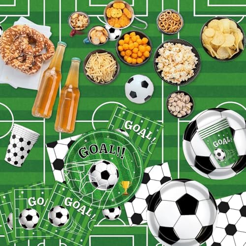 170 PCS Soccer Party Decorations, Soccer Birthday Party Decorations - Includes Plates, Napkins, Cups, Banner, Balloons, Tablecloth, Knives, Forks for Sports Soccer Theme Party Decorations, Serve 24 - Image 3
