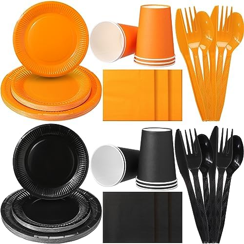 Dandat 280pcs Halloween Disposable Tableware Set, Black Orange by Dandat